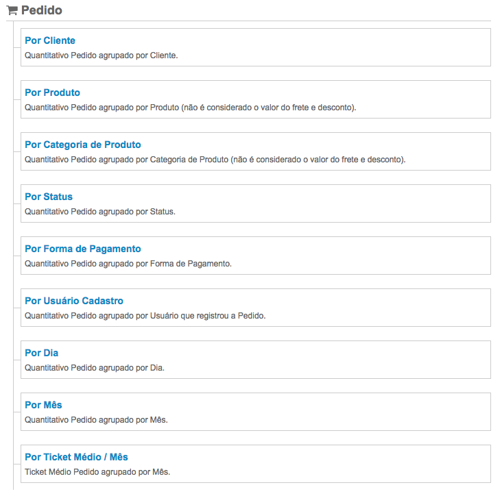 Novos Relatórios de Pedidos